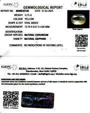 5.75/CT Natural Yellow Sapphire With Govt Lab Certificate